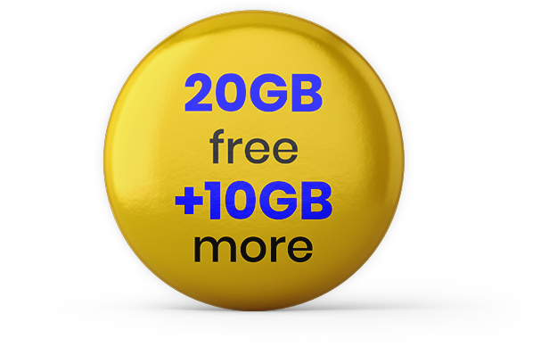 20GB free +10GB more